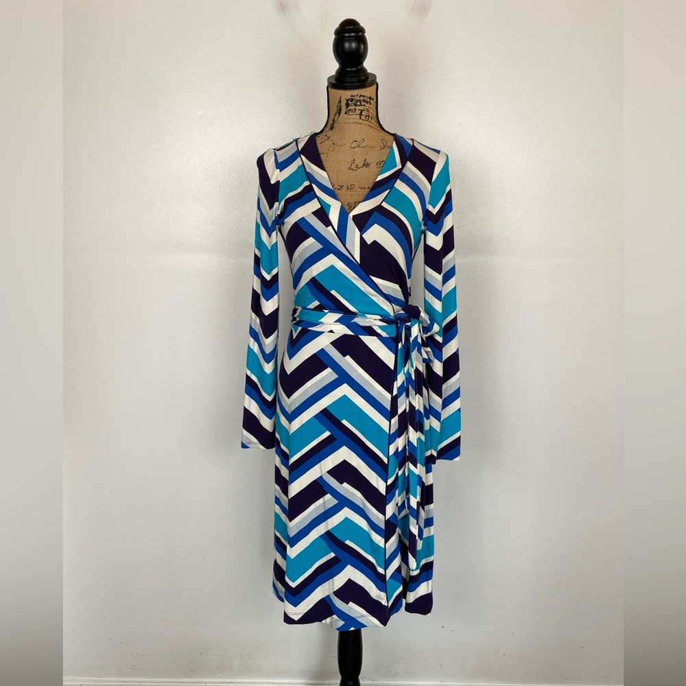 Banana Republic Soft Knit‎ Wrap Midi Dress Size S Long Sleeves Geometrical Print
